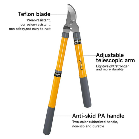 Extendable Loppers For Tree Trimming 16 To 24 Inch Adjustable Handle With One Point Five Inch Cutting Capacity Heavy Duty Garden Shears Pruning Tool For Tall Branches And Thick Limbs Yard Work Ready with Teflon blade, telescopic arm, and anti-skid handle