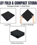Steps to fold Saturn 4 Ultra Resin 3D Printer Dust Cover With Drawstring And Side Pocket, showcasing compact storage.