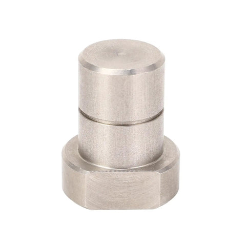 Close-up of a metal piece from the Four Piece 20mm Stainless Steel Bench Dogs Set For Workbench Stops And Locating Auxiliary Blocks.