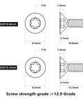 Diagram of 60 Pcs 6 32 Flat Head Screws Kit For Red Dot Sights, Tough Alloy Steel Hardened Grade 12.9 Black Finish with dimensions.