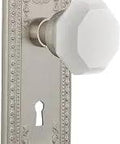 Meadows Plate With Keyhole Waldorf White Milk Glass Knob Passage Door Hardware Satin Nickel Complete One Door Set