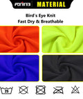 High Visibility Long Sleeve Work Shirt material samples in orange, yellow, blue, black Bird's Eye Knit pattern.