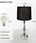 Must Have Modern Bedside Lamps Set Of 2 24.8 Inch Tall With Dual USB Ports 3 Way Touch Dimming Nightstand Lamps Size Specifications