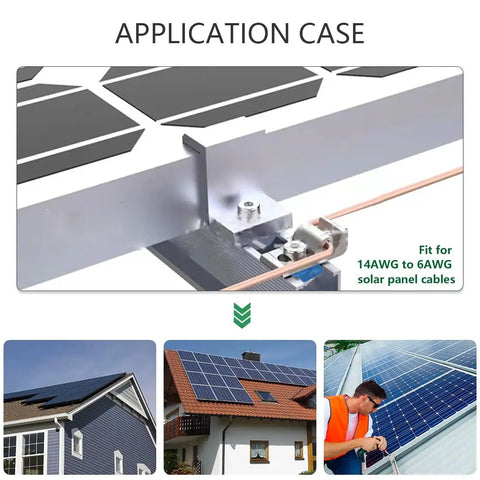 No Sweat Solar Panel Grounding Lug With Bolt On Cable Clamp and Heavy Duty Nuts mounted on solar panel for easy installation.