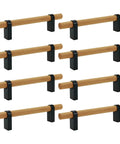 Black T Bar Cabinet Pulls 3.78 Inch Hole Distance, Solid Wood With Aluminum Base, 5.87 X 0.59 X 1.34 Inches, 8 Pack