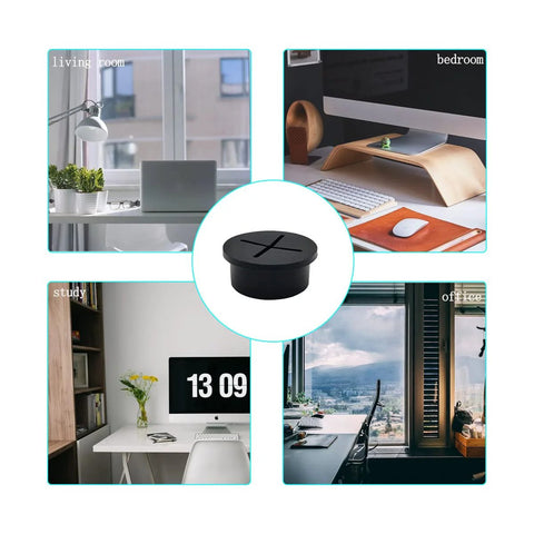 Image of 10 Pack Desk Grommets Three Quarter Inch 24mm Silicone Rubber Grommets for Cable Pass Through Management with office scenes.