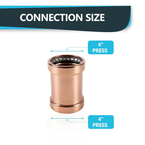 Five Pack Press Fit Copper XL Couplings With No Stop Sleeve For 4 Inch Pressure Line Heavy Duty plumbing gear showing connection size