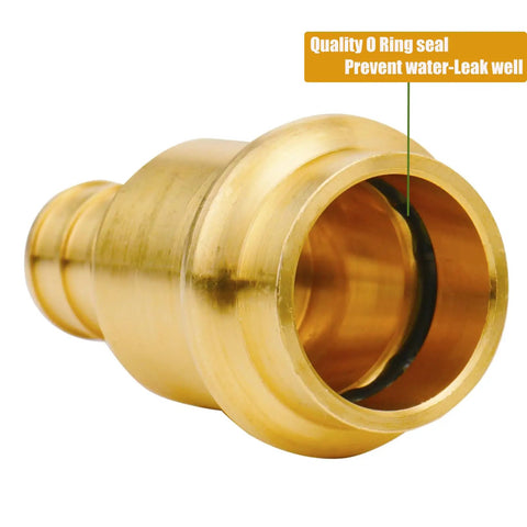 Close-up of lead-free brass 1/2 inch PEX B to copper adapter with O-ring, part of 12 Pack One Half Inch Pro Press Fittings for PEX Adapter Copper to PEX B Pipe.
