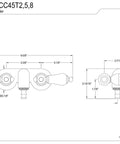 Vintage Wall Mount Tub Faucet In Polished Chrome With Solid Brass Construction Ceramic Disc Valves technical drawing