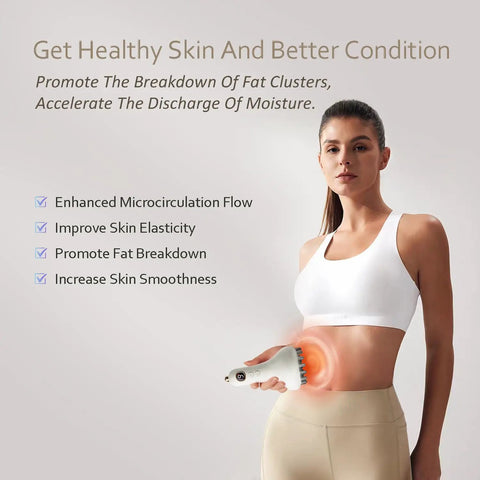 Woman using 4 In 1 Lymphatic Drainage Massager For Whole Body With Microcurrent Red Light Heat And Vibration on abdomen