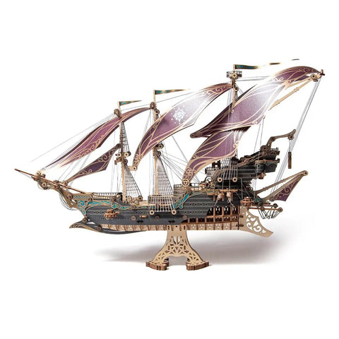 3D Pirate Ship Puzzle Kit For Adults Build It Yourself Brain Teaser Model Wood Craft Educational Desk Toy And Room Decor Purple Finish