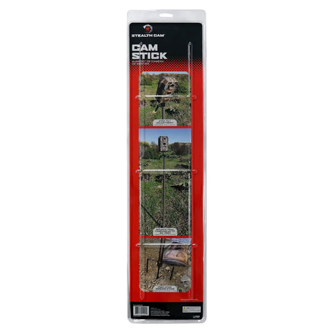 Badass Slick Adjustable Steel Hunting Trail Camera Stand Ranging 34 Inches Tall With 360 Swivel And 270 Tilt in packaging.