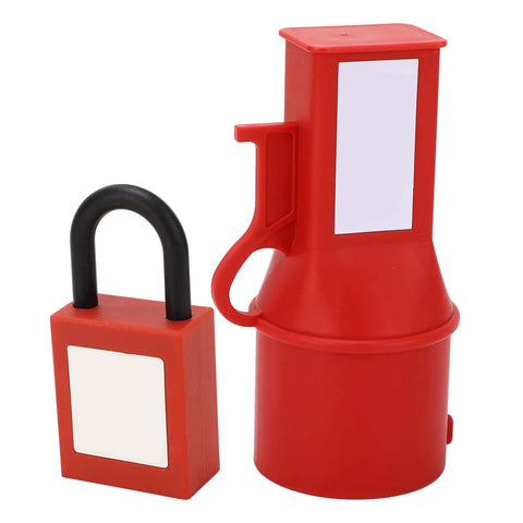 Rugged Industrial Socket Lockout Device For Maintenance made of durable red PP nylon with safety lock for workshops