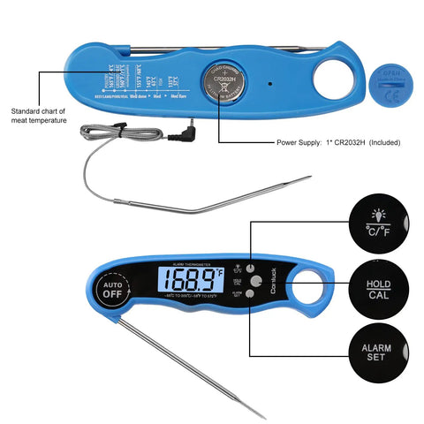 Instant Read Digital Meat Thermometer For Grillin And Smoking With Dual Probe Oven Safe Food Thermometer with alarm features