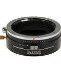 Tilt Shift Lens Adapter for Canon EF EF-S Lenses to Micro Four Thirds Mirrorless Cameras, 20mm Total Shift, 10 Degrees Tilt, 360 Degrees Rotation, Built Tough for Pros and Vintage Lenses black metal adapter front view