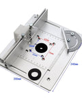 Heavy Duty Aluminum Router Table Insert Plate Featuring Beefy Back Fence And Dead Set Angle Ruler For Straight Shooting Wood Milling And Zero Drama Cutdowns, 240x200mm with precision scales.