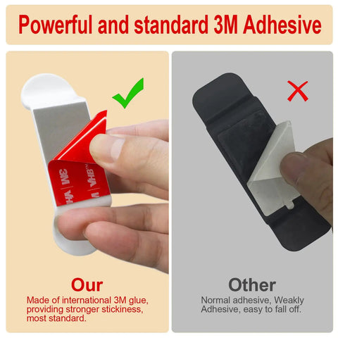 Comparison of adhesive strength showing 3M adhesive on 10 Pack Cord Organizer For Kitchen Appliances Stick On Cord Winder.