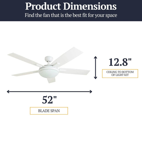52 Inch Contemporary Indoor LED Ceiling Fan With Light No-Fuss Remote Control Dual Mounting Options Reversible Motor Dual Finish Blades