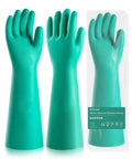 Heavy Duty 18 Inch Elbow Length Nitrile Chemical Resistant Gloves Tough As Nails Top Rated Hand Protection For Auto Mechanics Lab Techs Hazardous Fluid Splash Defense Size Large One Pair, teal color with textured grip.