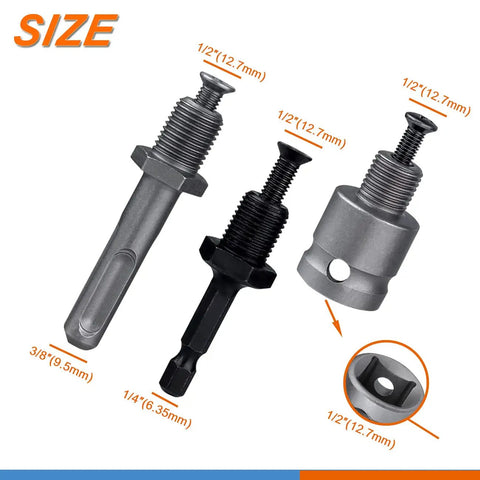 Beefy Keyed Drill Chuck Adapter Kit 1/2 Inch 20UNF With SDS Plus Shank 1/4 Inch Hex Shank and 1/2 Inch Socket Square Female