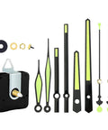 Quartz Clock Movement Kit For Repair And Replacement With Short Shaft, DIY Friendly Wall Clock Mechanism, tools and hands visible.