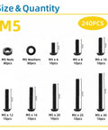 All In One M5 Screws and Nuts Kit With 240 Pieces Including M5x6mm 8mm 10mm 12mm 16mm 20mm 25mm 30mm Hex Button Head Socket Cap Screws 80 Nuts 80 Washers Wrench Black Zinc Plated displayed