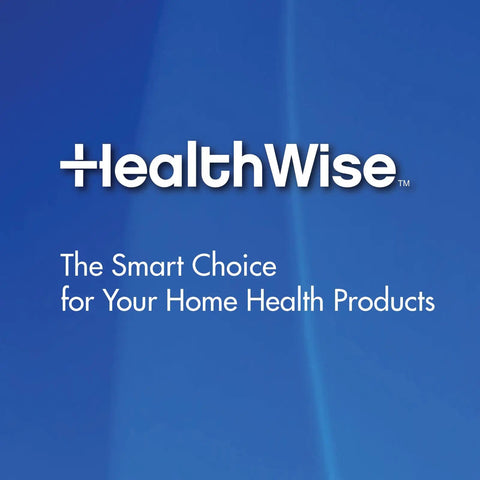 Blue background with HealthWise logo and text related to home health products. No visible All In One Steam Inhaler And Facial Steamer.