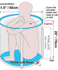 Diagram showing Freestanding 31 Inch Soaking Tub For Home Spa And Ice Bath Space Saving Bathtub For Small Shower Stall Thickened Thermal Foam Keeps Temperature Portable Outdoor Bath Quick Setup For Mindful Soaks dimensions, 31.5 in diameter, 28 in height, with thick soft floor.