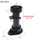 Adjustable Leveler Feet 3.9 to 5 Inches, 12 Pack Black Plastic Furniture Levelers with size dimensions highlighted