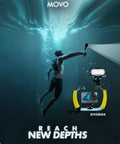 Diver using DiveRig4 Underwater Rig Bundle with Waterproof LED Light for GoPro in deep sea, illuminated setup in action.