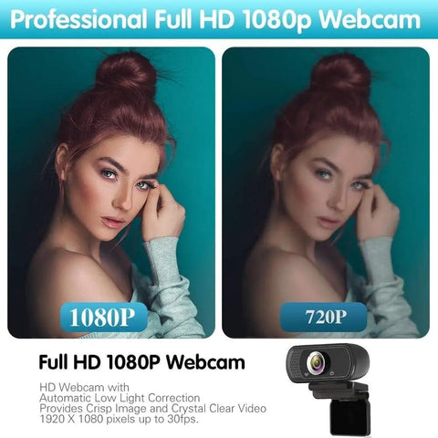 Smooth Operator 1080P Full HD Webcam With Integrated Mic, showing comparison of 1080P and 720P video quality.