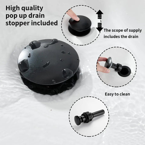 Automatic Sensor Matte Black Touchless Bathroom Sink Faucet With Drain Assembly close-up of drain stopper component