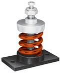 Tough As Nails Steel Spring Mount Vibration Isolator, 75 Lb Load Capacity, 1.5 Inch Deflection, showing bright orange spring and steel base.