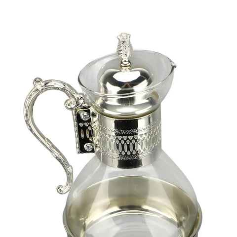 Glass Teapot With Warmer 50 Oz Vintage Espresso Kettle Heats Up Coffee Pot With Handle Heat Resistant Turkish Coffee Pitcher Teapot For Your Home Office Cafe Vibe Silver close-up