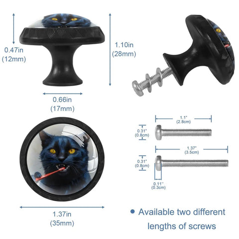 Badass Modern Design Kitchen Cabinet Knobs And Slick Drawer Pulls Loaded With Clear Crystal Glass Handles Crafted From Heavy Duty Abs And Rock Solid Stainless Steel Hardware, black cat design, 1.10in height.
