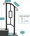 No Sweat Outdoor Step Handrails Heavy Duty Double Post Railing System dimensions showing height, width, and installation details.