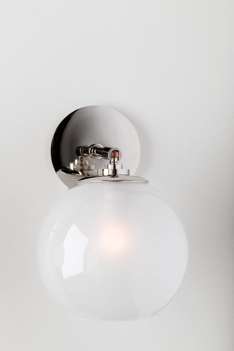 Stella 1 Light Wall Sconce In Polished Nickel Finish With White Glass Modern Classic Indoor Lighting Fixture 60W Incandescent