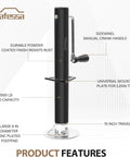 Pafessa USA RV side-crank tongue jack for A-frame trailers, 2000 lb capacity, 15 in travel, black powder-coated finish