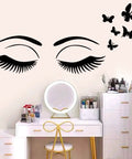 Every Day Is A New Beginning Inspirational Wall Art Sticker Set with closed eyes and butterfly decals above a vanity desk