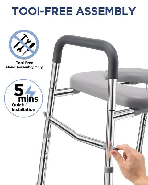 No Sweat Stainless Steel Toilet Seat Riser With Grip Handles And Plush Pad, Hefty 500 Lb Hold, Quick Height And Width Swaps, Solid Move Up For Seniors And Routine Mobility Tasks