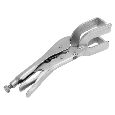 Vikye 9 Inch U Shaped Locking Pliers Heavy Duty Steel Welding Clamp with a firm grip for precise metal fabrication, one hand use.