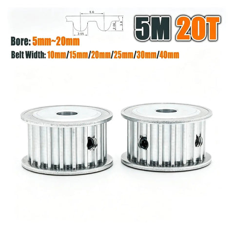 Premium HTD 5M Timing Pulley With 20 Teeth And 5mm Pitch AF Design Fits 5 To 20mm Bore for smooth tracking.