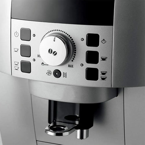 Top Shelf Fully Automatic Bean To Cup Coffee Maker With Integrated Grinder And 15 Bar High Pressure Extraction For Home And Office control panel close-up.