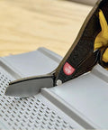 Close-up of 12 Inch Offset Aluminum Hand Snips cutting sheet metal with ergonomic grip, showcasing fast clean cuts and tight radii.