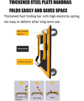 Heavy Duty Rolling Flatbed Cart With Folding Platform Trolley Built Tough For Hauling Heavy Gear Easy Loading And Transport Rust Resistant Steel Wide Load Capacity Ideal For Warehouse Workshop Or Moving Equipment In Red, folded handrail