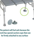 Heavy Duty Bariatric Tub Transfer Bench With Back, Adjustable Height, non-slip seat, sturdy legs with suction cups detail