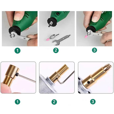 Four Piece Collet Wrench Kit For Dremel Rotary Tools L Shaped Allen Wrenches And Drill Chuck Keys in use with rotary tools