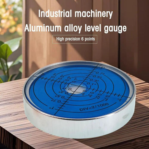 Six Inch Two Millimeter Point High Precision Universal Level Bubble Gauge With Metal Housing Magnetic Blue Luminous Vial on wood