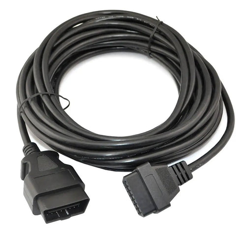 33 Feet OBD2 OBDII 16 Pin Car Extension Cable Male To Female Diagnostic Extender, coiled black cable with connectors.