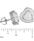 Solid Brass Micro Pave Double Heart Screw Back Stud Earrings with glittering stones, size 12mm, shown from two angles.